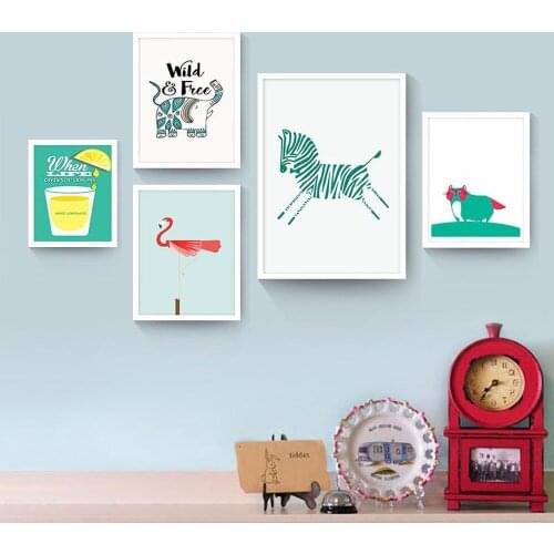 Nordic small fresh personality creative animal canvas painting horse and bird lemon cartoon poster childrens room decoration pa