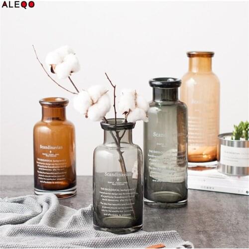 Scandinavian Nordic Chic European Glass Gray Storage Jar Bottle Minimalist Desk Storage Bottle Organizer Flower Container Decor