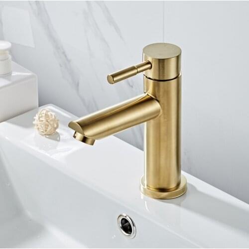 Bathroom Faucet Solid Brass Bathroom Basin Faucet Cold And Hot Water Mixer Sink Tap Single Handle Deck Mounted Brushed Gold Tap