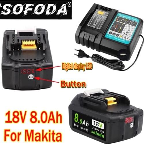 Sofoda 18V 8.0Ah Rechargeable Li-ion Battery For Makita Power Tool 18 v Batteries BL1840 BL1850 BL1830 BL1860B LXT 400