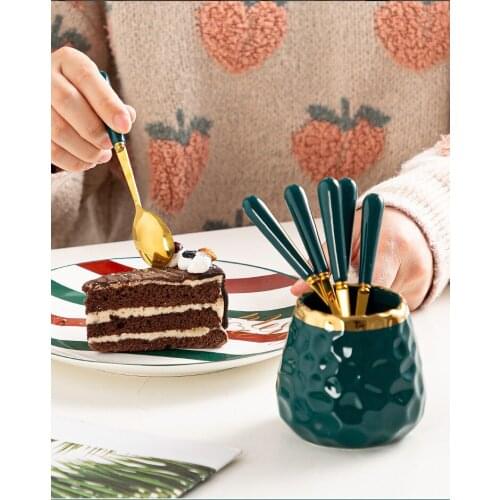 Stainless Steel Fruits Fork Ceramic Handle Cute Bear Dessert Fork Eco-Friendly Tableware Kids Forks Kitchen Dinnerware