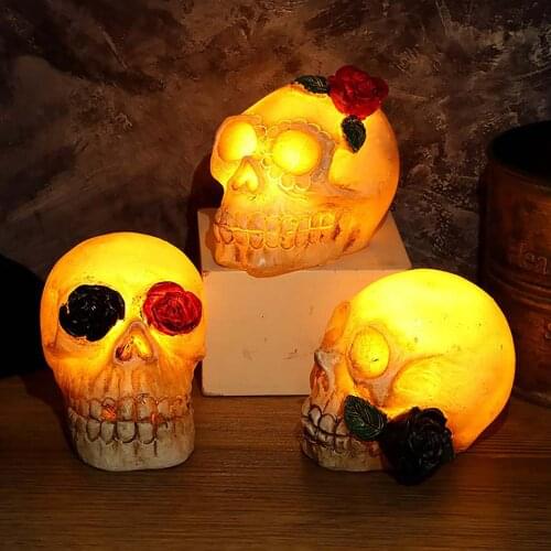 Halloween Skull LED Night Light Resin Skeleton Head LED Flameless Candle Light Holiday Lamp Home Halloween Party Decor Ornament