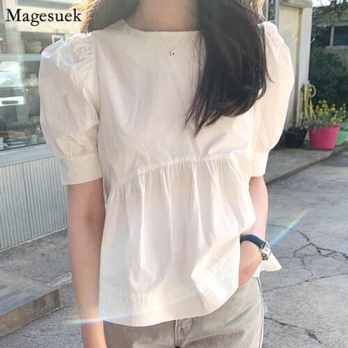 Korean Chic Lace-Up Summer Short Sleeve Shirts For Women Sweet O Neck Loose Plus Size Blouses Women Casual Tops Blusas New 14038