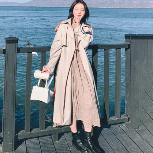 Womens Windbreaker Spring Autumn New Long British Style Hit Color Ladies Cloak Loose Fashion Big Size Cotton Trench Coat Female