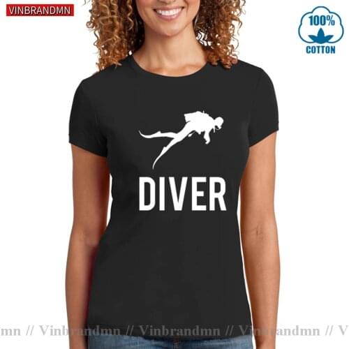Funny Swimming Dive Lady Top T Shirt Scuba Diving Design Casual Tshirt Camisetes Classic Prin Cotton Diver Women T-Shirt Apparel