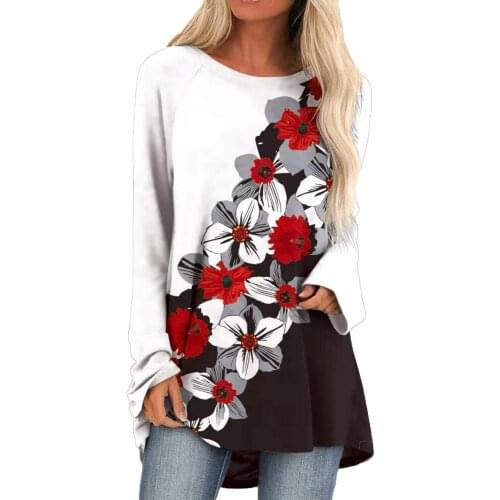 Floral Print Long Sleeve Top Women New Autumn Oversized T shirt Round Neck Lady Tops 2021 Loose Casual Tshirts Female Clothing