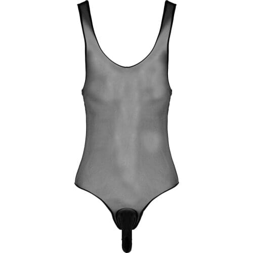 Women/Men Sissy Sexy Leotard Bodysuit Sleeveless Sheer Crop Top Bulge Pouch Underwear Body Femme Exotic Lingerie Teddies