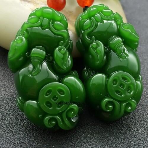 1pc Fashion Green Jade Money Pixiu Jade Pendant Necklace Jewellery Chinese Hand-Carved Women Man Luck Gifts Amulet Free Rope