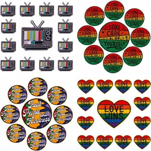 10PCS Gay Pride Applique LGBT Embroidered Patches On Clothes Cartoon Rainbow Love Patches For Clothing Stickers Iron On Patches