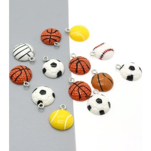 10pcs Mix Sports Basketball Football Resin Flatback Charms DIY Pendant For Bracelet Earring Keychains Decoration Jewelry Make