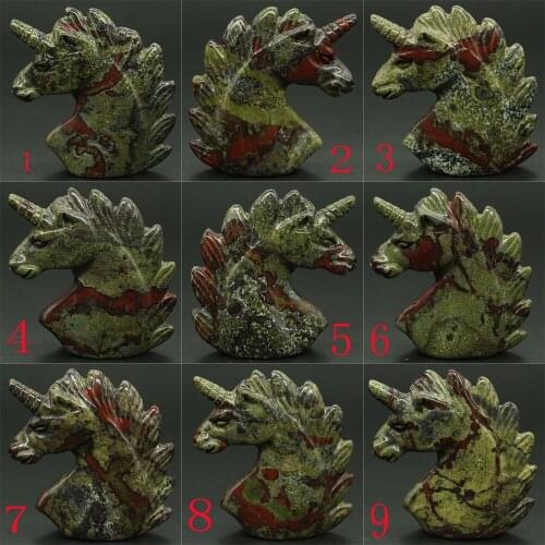 2" Natural Gemstone Dragon Bloodstone Unicorn Figurine Reiki Healing Crystal Statue Home Decor