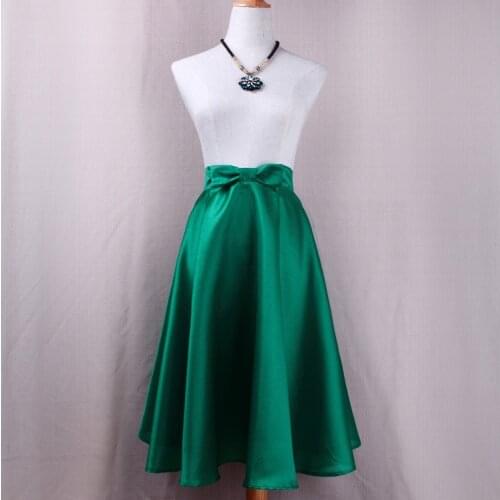 2019 Women Summer Vintage Thin Bow Tie Ball Gown Skirt Candy Color High Waist Party Holiday Tent Skirt