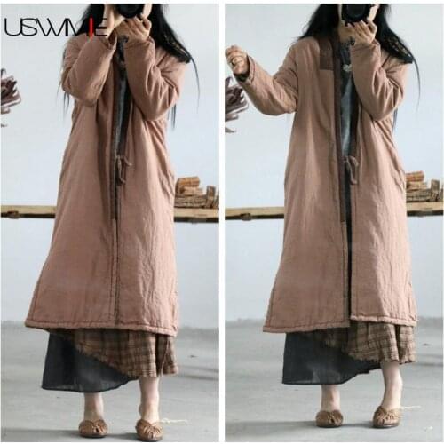 2020 Trench Coat For Women Literature Simple Single Button V-neck Long Sleeve Plus Size Hem Vent Long Section Women Coat USWMIE