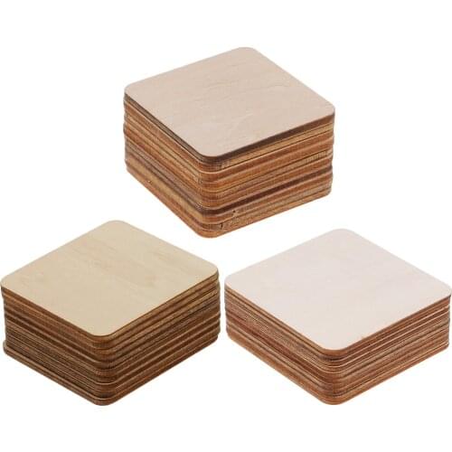 30 Pieces Square MDF Unfinished Wood Pieces Blank Plaques for DIY Craft Pyrography 50x50mm, 60x60mm, 80x80mm