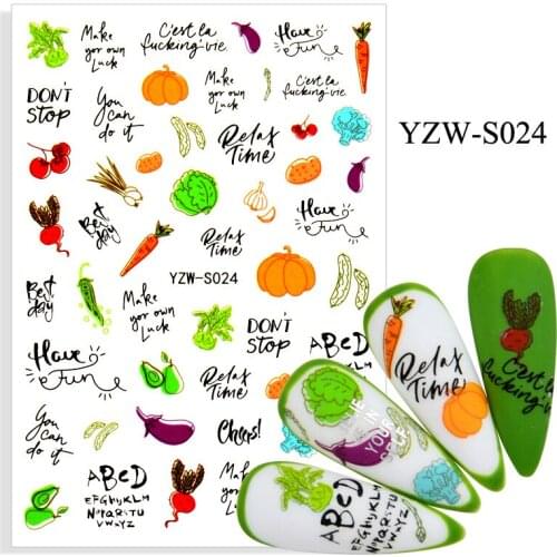 3D Nail Sticker Vegetables Fruits Slider Nails Art Decoration Wraps Decals Design Adhesive Manicure Tips Stickers Pegatina