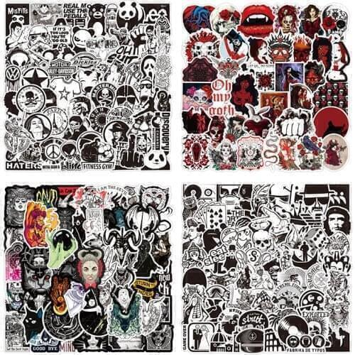 50 new black and white punk style gothic graffiti stickers waterproof trolley case notebook skateboard stickers stickers