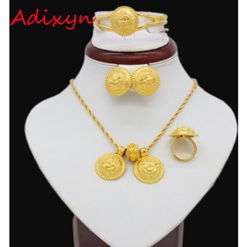 Adixyn Ethiopian Jewelry set For Women Gold Color Necklace/Pendant/Earrings/Bangle/Ring African Habesha Jewelry sets