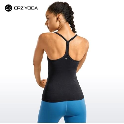 CRZ YOGA Seamless Workout Tank Tops for Women Racerback Athletic Camisole Sports Shirts with Built in Bra