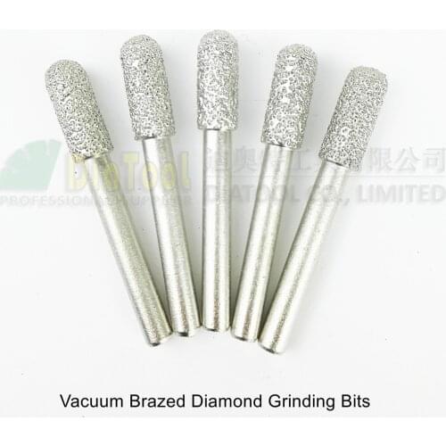 DIATOOL 5pk Diameter 8mm Cylinder With Ball End Diamond Burrs Shank 6mm Vacuum Brazed Grinding Bits