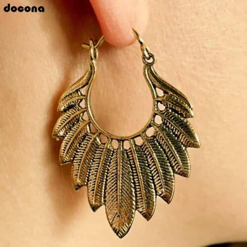 Docona Antique Gold Leaf Drop Dangle Earring for Women Feather Piercing Pendant Earrings Party Jewelry Gifts Anillos 9624