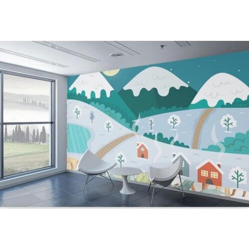 Custom mural on the wall paper 3 d Cartoon night moon snow mountain hut Childrens room photo Wallpaper in the living room