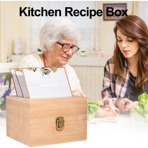 Kitchen Recipe Box Retro Practical Bamboo Wood Case Storage Case Recipe Display Organizer Holder Gadgets Accessories