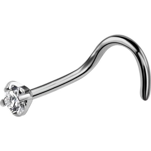 Body Punk Titanium Nose Ring G23 Solid Titanium Nose Stud 20G Screw Nose Stud 2mm Clear CZ