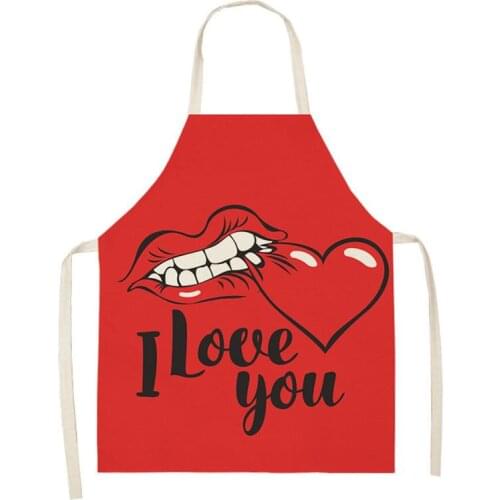 Love Heart Kitchen Aprons for Women Cotton Linen Bibs Household Cleaning Pinafore Home Cooking Apron 66x47cm 47x38cm