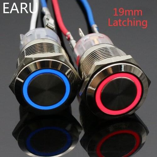 19mm Metal Push Button Switch Waterproof Latching Self-lock Fixation Power Press Ring LED Light Illuminated 6 3V 5V 12V 24V 220V