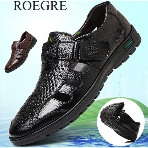 2019 Men Sandals Genuine Leather Cowhide Male Summer Shoes Outdoor Beach Slippers Business Casual Sandals Roman Shoes 38-48