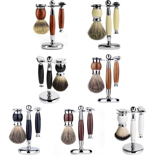 Men Manual Shaving Kit Beard Cleaning Brush Shaver Razor Stand Grooming Tool Set