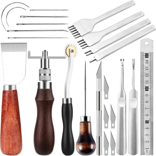 LMDZ Leathercraft Tool Sets With Hand Sewing Stitching Punch Carving Tools And Other Leather Working Accessories For Belt
