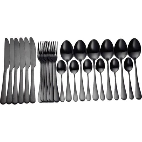 Stainless Steel Cutlery Set Black Forks Knives Spoons Tableware Kitchen Set Dinnerware 24Pcs Mirror Dinner Set Dropshipping