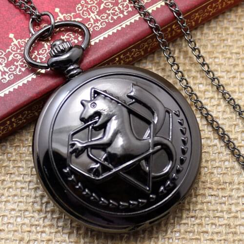 New Dark Tone Fullmental Alchemist Pocket Watch Cosplay Edward Elric With Chain Anime Boys Gift P421