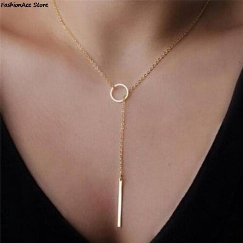 New Womens Unique Charming Tone Bar Circle Lariat Necklace Y Shaped Gold Color Bar Circle Lariat Style Necklace Chain 50cm/ 20in