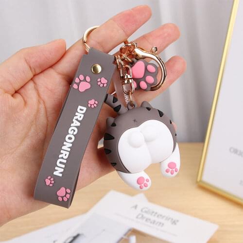 New Creative Cute Cat Butt Key Chain Woman Bag Pendant Cartoon Drop Plastic Key Chain Ring Bag Action Figures Pendant
