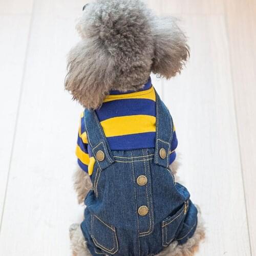 Dog clothes four-legged overalls Teddy thin denim British braces summer autumn spring winter
