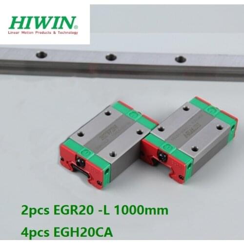 2pcs origial Hiwin rail EGR20 -L 1000mm linear guide + 4pcs EGH20CA carriage blocks for CNC router