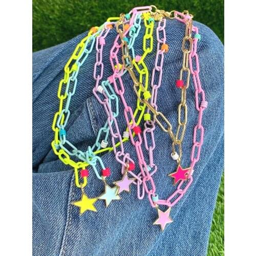 3Pcs 2021 Trendy Star Pendant Choker Necklace for Women Charms Colorful Enameled Metal Collar Necklaces Gold Plated Jewelry