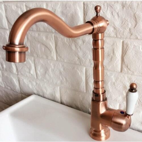 Swivel Spout Water Tap Antique Red Copper Single Handle Single Hole Kitchen Sink & Bathroom Faucet Basin Mixer Tap anf402