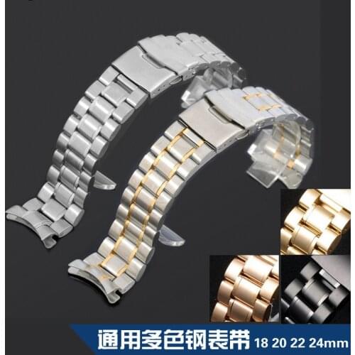 Universal stainless steel double safety buckle, arc mouth, flat mouth watch strap, 18 20 22 24mm unisex couple watch strap