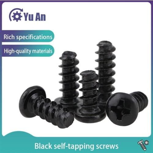Black Cross Round Head Flat Tail Self Tapping Small Screw PB Philips Pan Head Flat End Tapping Screws M1.4M2M2.3 1000PCS