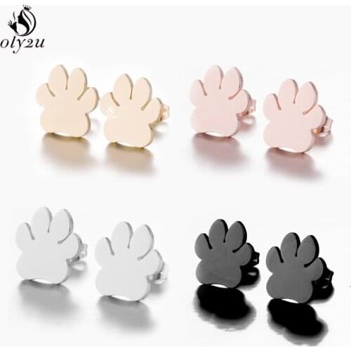 Oly2u Stainless Steel Print Pet Paw Stud Earrings for Women Girls Minimalist Jewelry Animal Earings boucle d'oreille femme