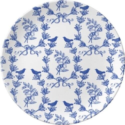 Plant Leaf Blue White Symbol Dessert Plate Decorative Porcelain 8 inch Dinner Home