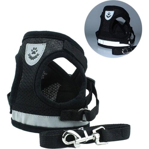 Reflective Pet Dog Vest Harness for Small Dogs Chihuahua Pug Nylon Mesh Puppy Cat Harnesses Pet Cat Walking Harness & Leash Set