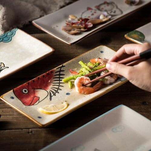 Japanese sushi plate, rectangular rectangular plate, dish plate, household ceramic flat plate, square plate, underglaze tablewar