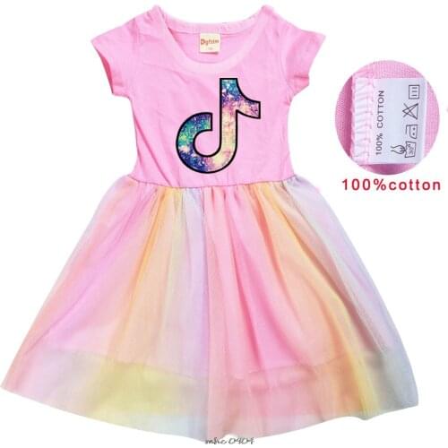 Tik Tok Girl Dress Kids Dresses For Girls Mesh Casual Lace cartoon Princess Baby Girl Tik Tok Clothes Summer Dress