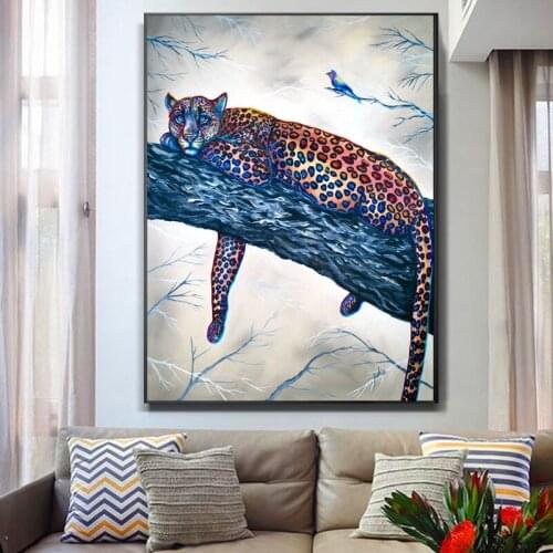 African Wildlife Leopard Canvas Painting Colorful Animal Posters and Prints Wall Art Picture for Living Room Home Design Decor