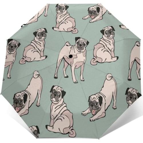 Wind Resistant Folding Automatic Umbrella Women Auto Cute Pugs Windproof Umbrellas Rain For Men Parasol