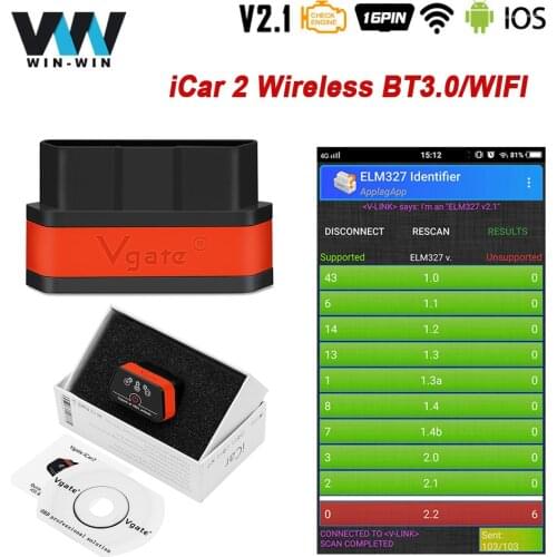 Vgate iCar2 ELM327 V2.1 For Android/IOS OBD2 WIFI Bluetooth Scanner elm 327 V2.1 OBD 2 OBD2 Car Diagnostic Auto Tool Easydiag